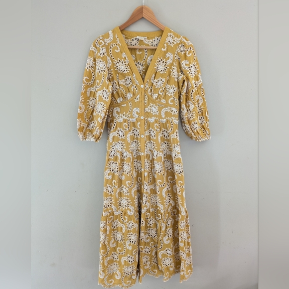 Shoshanna Sicily Midi Dress Size 4 Yellow Eyelet Lace - Picture 4 of 7